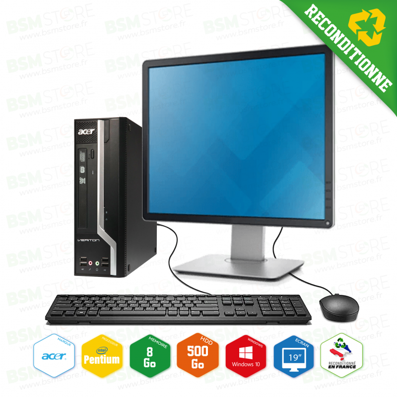 Family PC Acer x2631G Pentium 8Go 500HDD Win10Pro + écran 19 pouces (selon  arrivage) + clavier et souris + Wifi - Reconditionné