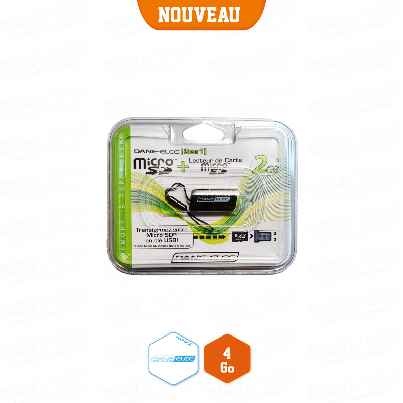 Carte mémoire Micro SD + Lecteur de carte USB 02GB DANE ELEC 5390800100891-  Neuf