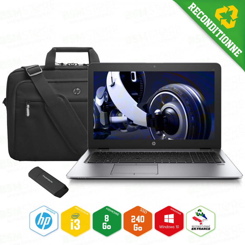 Ordinateur Portable HP 850G3 I3-6eme 8Go 240SSD 15.6 Win10Pro + Sacoche HP  offerte + USB 32 Go- Reconditionné Au meilleur prix